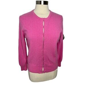 TALBOTS Pink 100% CASHMERE Cable knit Cardigan Sweater PL Petite Large vintage